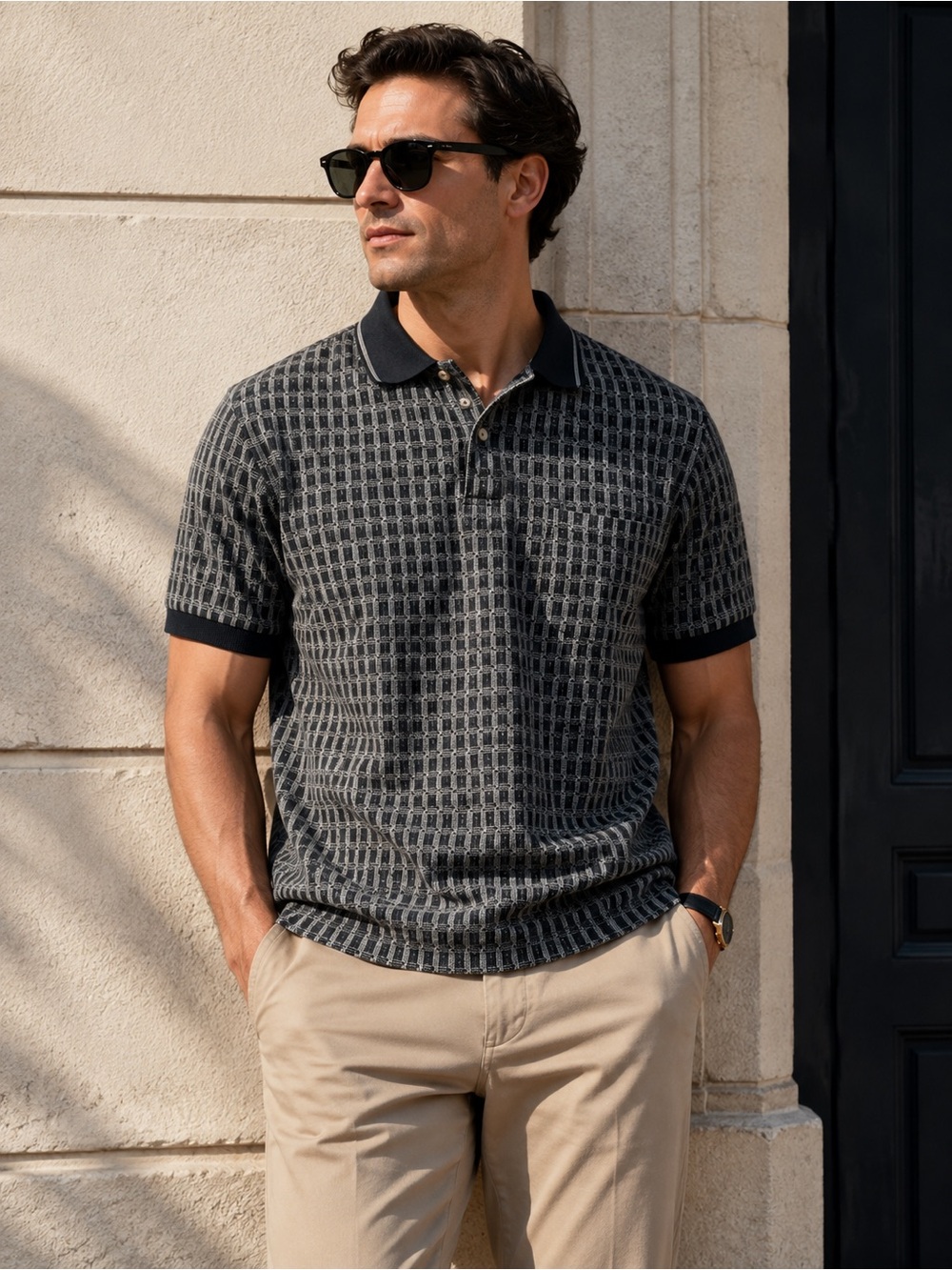 Vintage ME Sport Textured Short-Sleeve Polo in Black and Gray